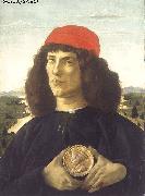 BOTTICELLI, Sandro Portrait of an Unknown Personage with the Medal of Cosimo il Vecchio  fdgd oil painting on canvas